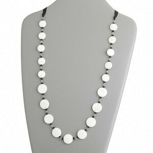 Handcrafted White Black Freshwater Pearl Shell Ribbon Tie Necklace